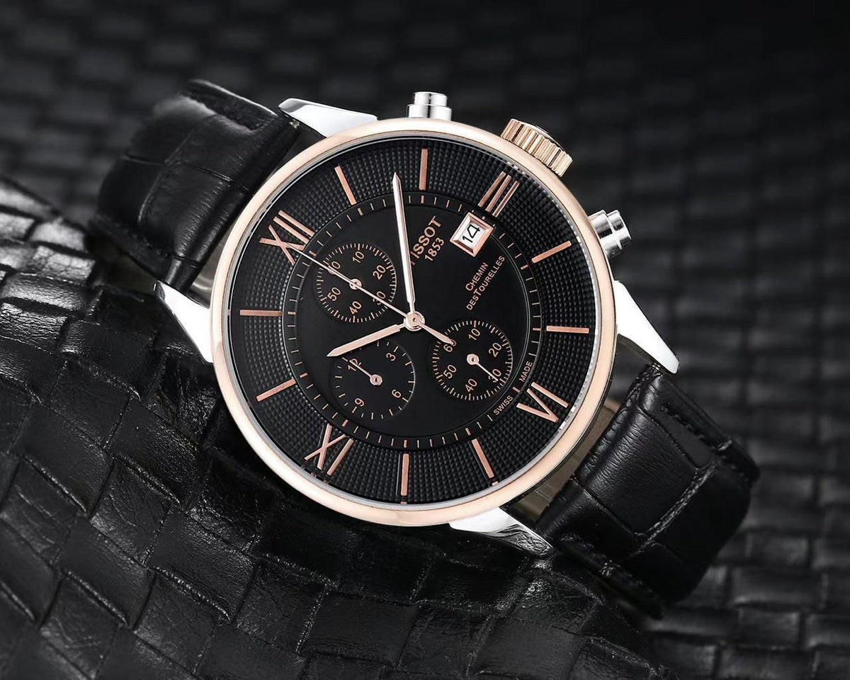 Men’s Chronograph Style Watch with Leather Strap