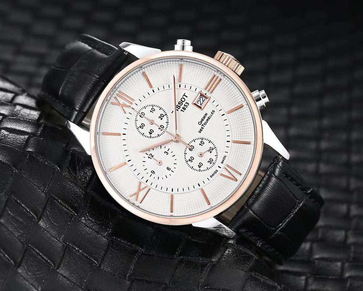 Men’s Chronograph Style Watch with Leather Strap
