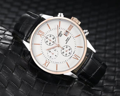 Men’s Chronograph Style Watch with Leather Strap