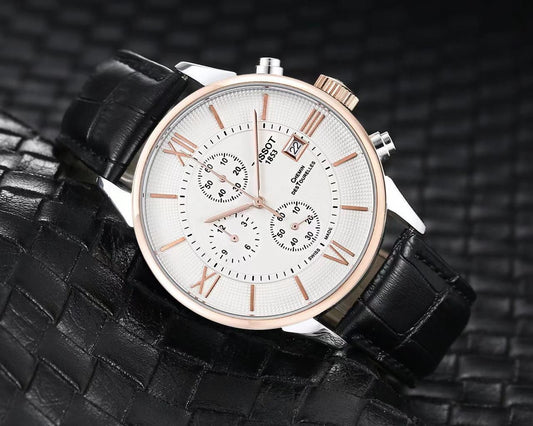 Men’s Chronograph Style Watch with Leather Strap