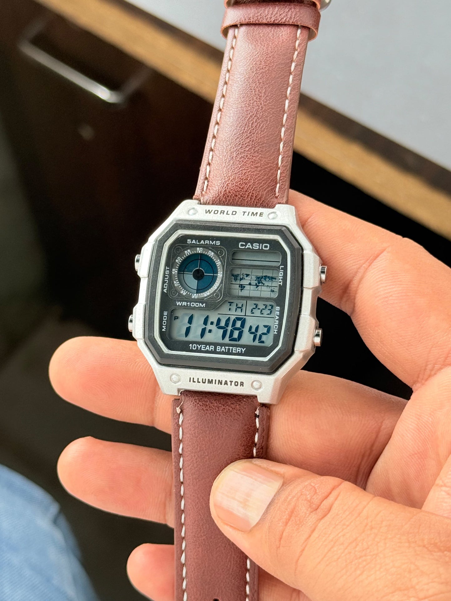 Digital Watch with Leather Strap & Silver Case | Premium Style Leather Digital Watch