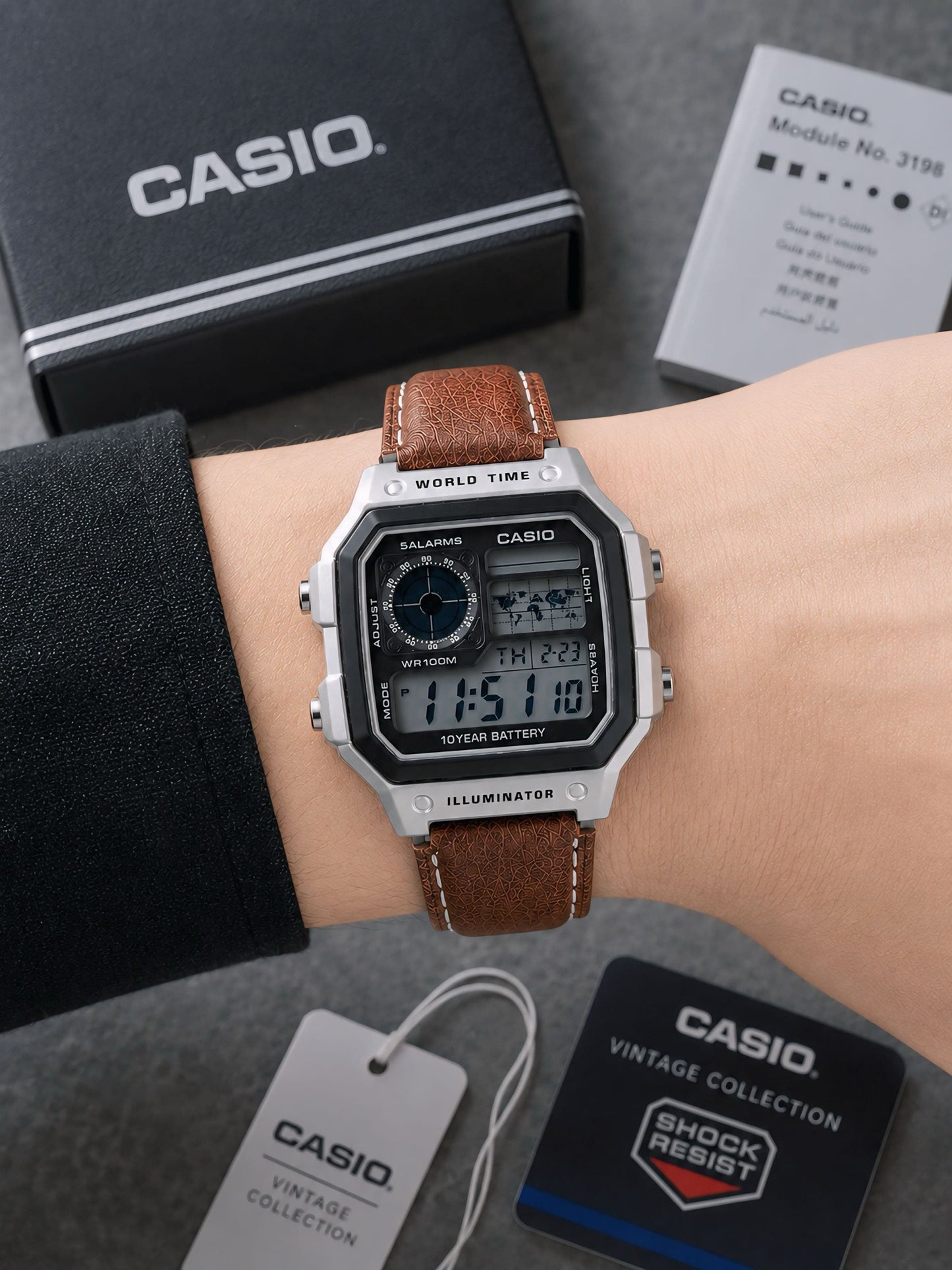 Digital Watch with Leather Strap & Silver Case | Premium Style Leather Digital Watch