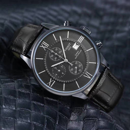 Men’s Chronograph Style Watch with Leather Strap