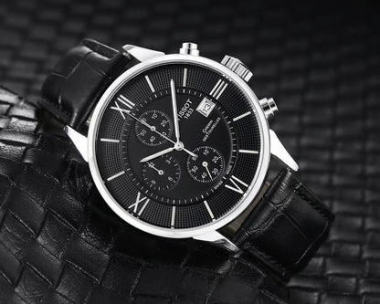 Men’s Chronograph Style Watch with Leather Strap