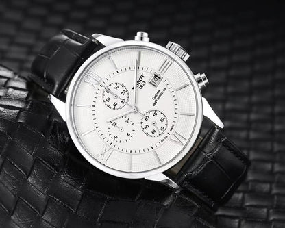 Men’s Chronograph Style Watch with Leather Strap