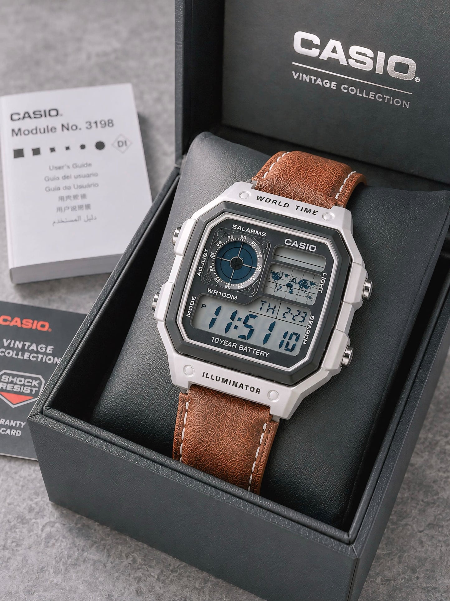 Digital Watch with Leather Strap & Silver Case | Premium Style Leather Digital Watch